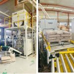 15KG Փայտե գնդիկները կշռող լցոնման պարկերով Palletizing գիծը պատրաստ է առաքման